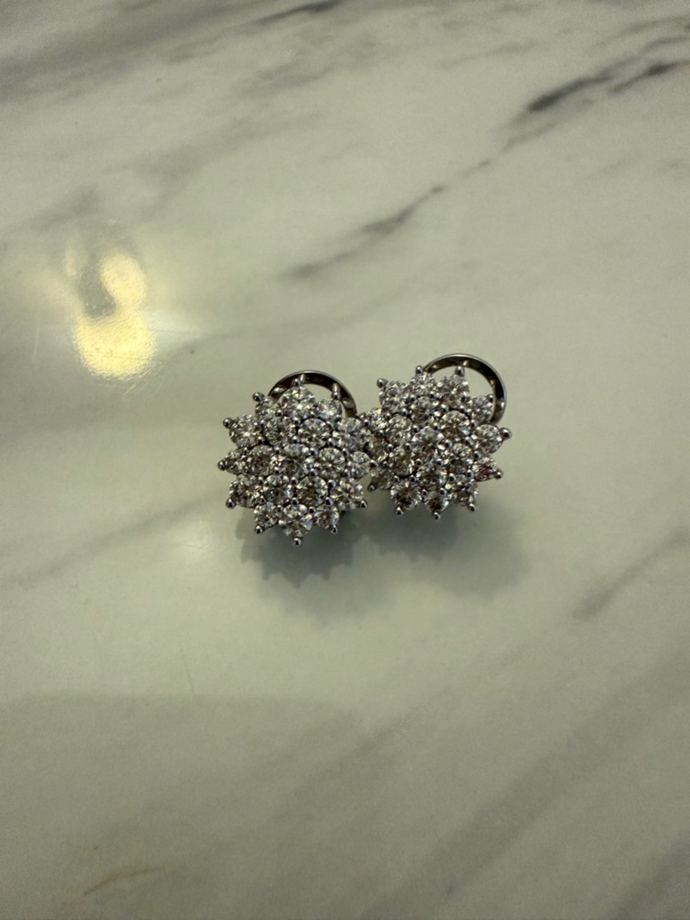Silver Clustered Crystal Flower Stud Earrings